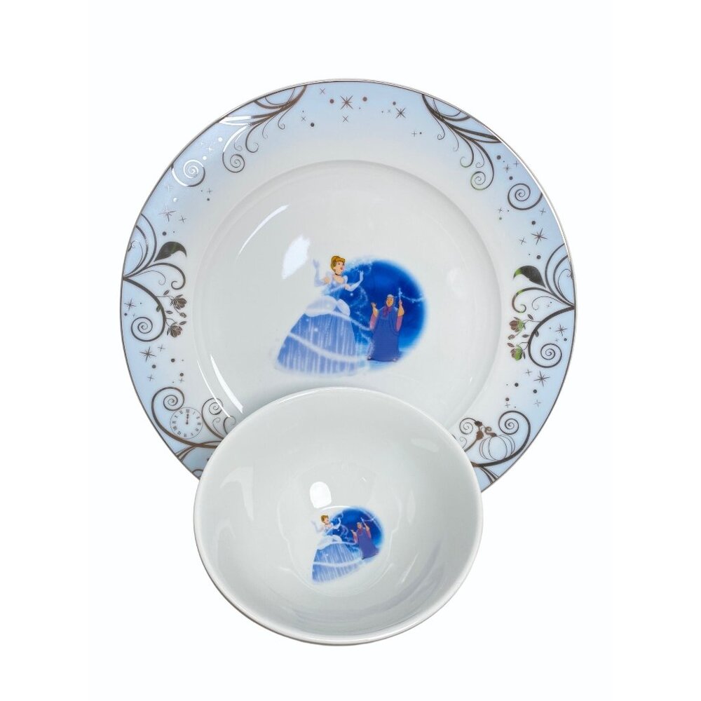 NEW Zrike 2 pc set Disney Princess Fairy Cinderella Dinner Plate and Cereal Bowl